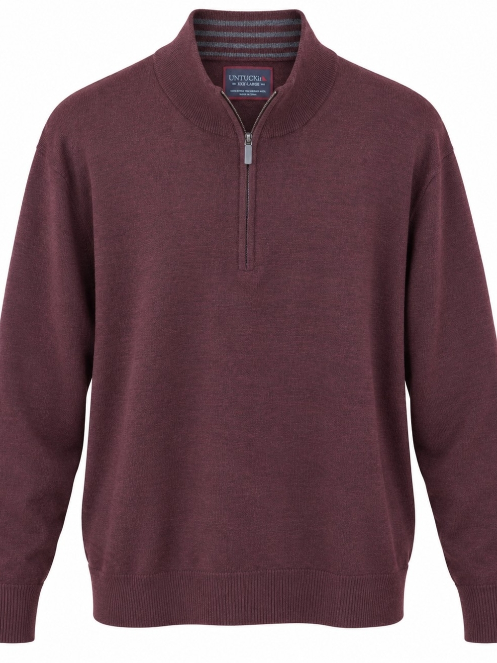 UNTUCKit Belguardo Men’s XXXL Merino Wool Quarter Zip Sweater Burgundy